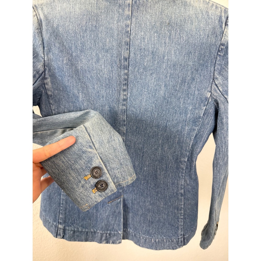 Theory Denim Blazer Jacket Blue Wash Tailored Button Front Pockets Size 2 - Picture 6 of 8